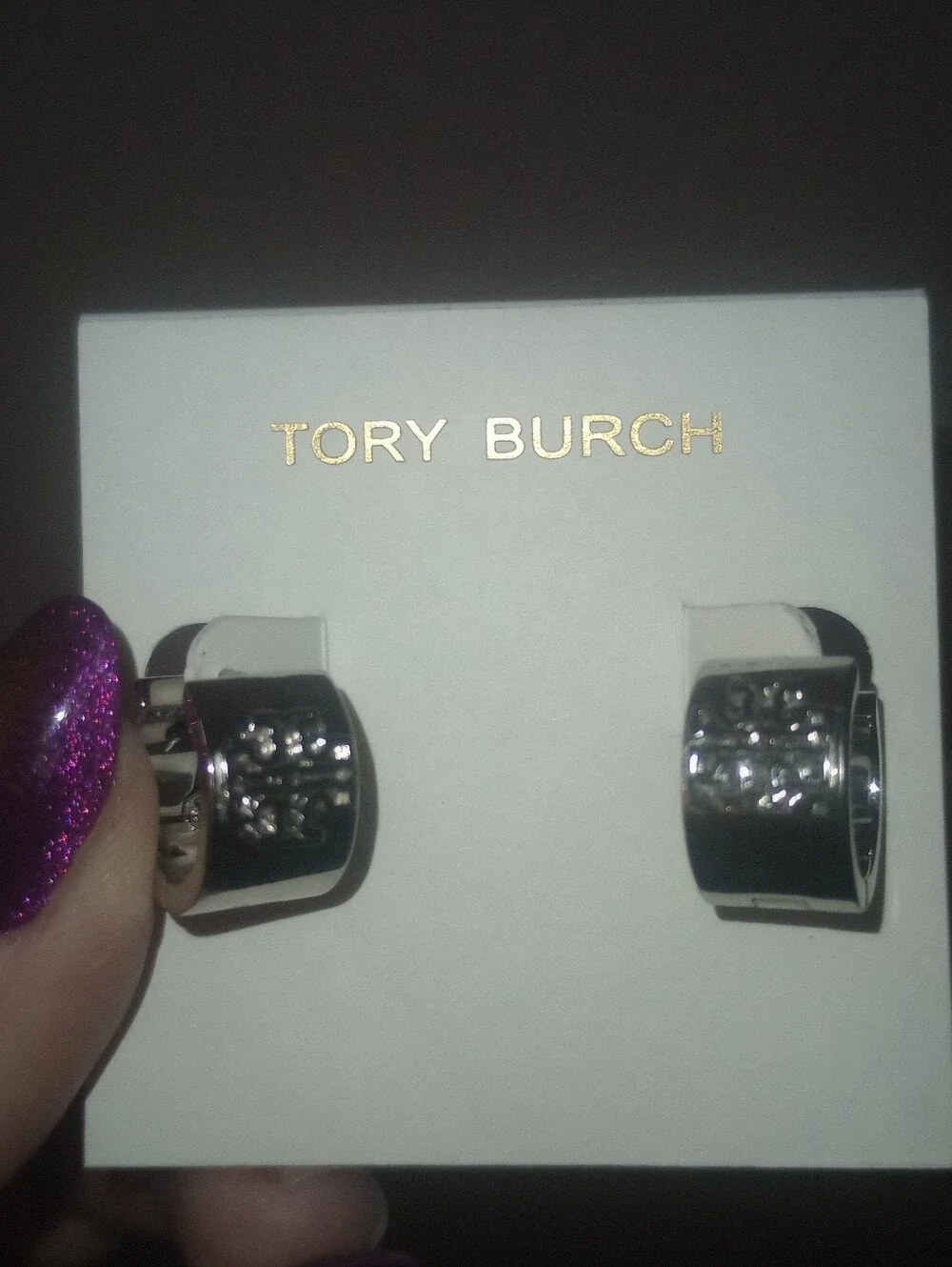 Tory Burch Silver Britten Huggie Earrings